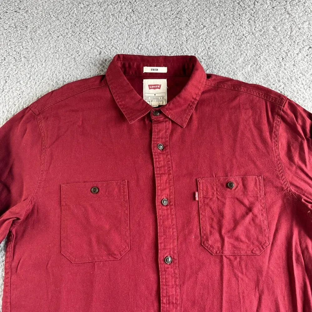 NEW Levi's Shirt‎ Mens Medium Red Stretch Button Up Casual Work Midweight Preppy